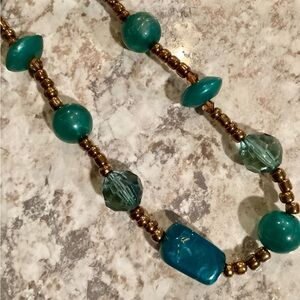 Chic Boho Teal and Gold Beaded Necklace